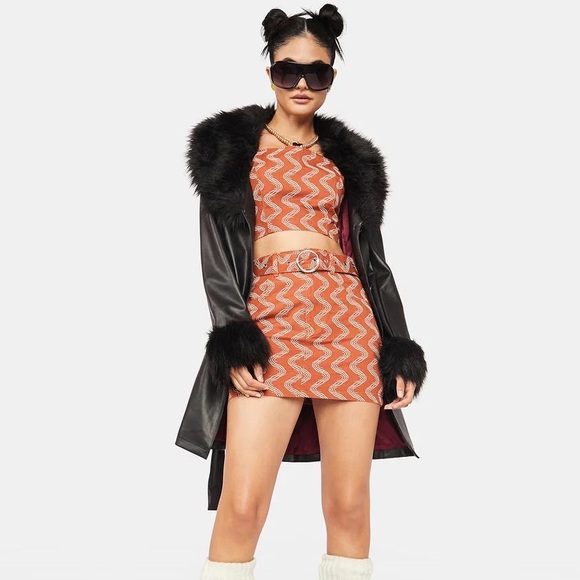 THE RAGGED PRIEST x Milk It Reach It Wiggle Print Mini Skirt Rust Beige US 6 - Picture 4 of 13